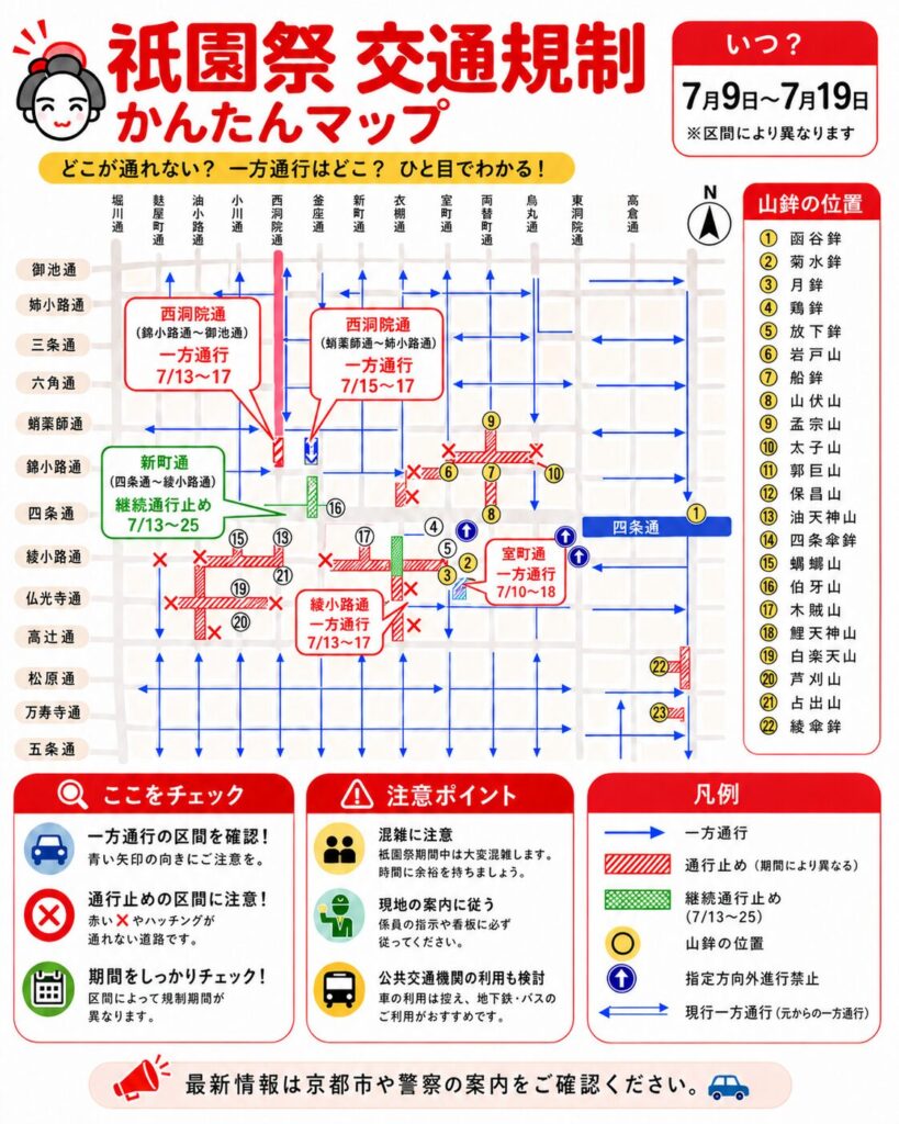 祇園祭の歩行者天国は何時から？時間・エリア・交通規制を徹底解説