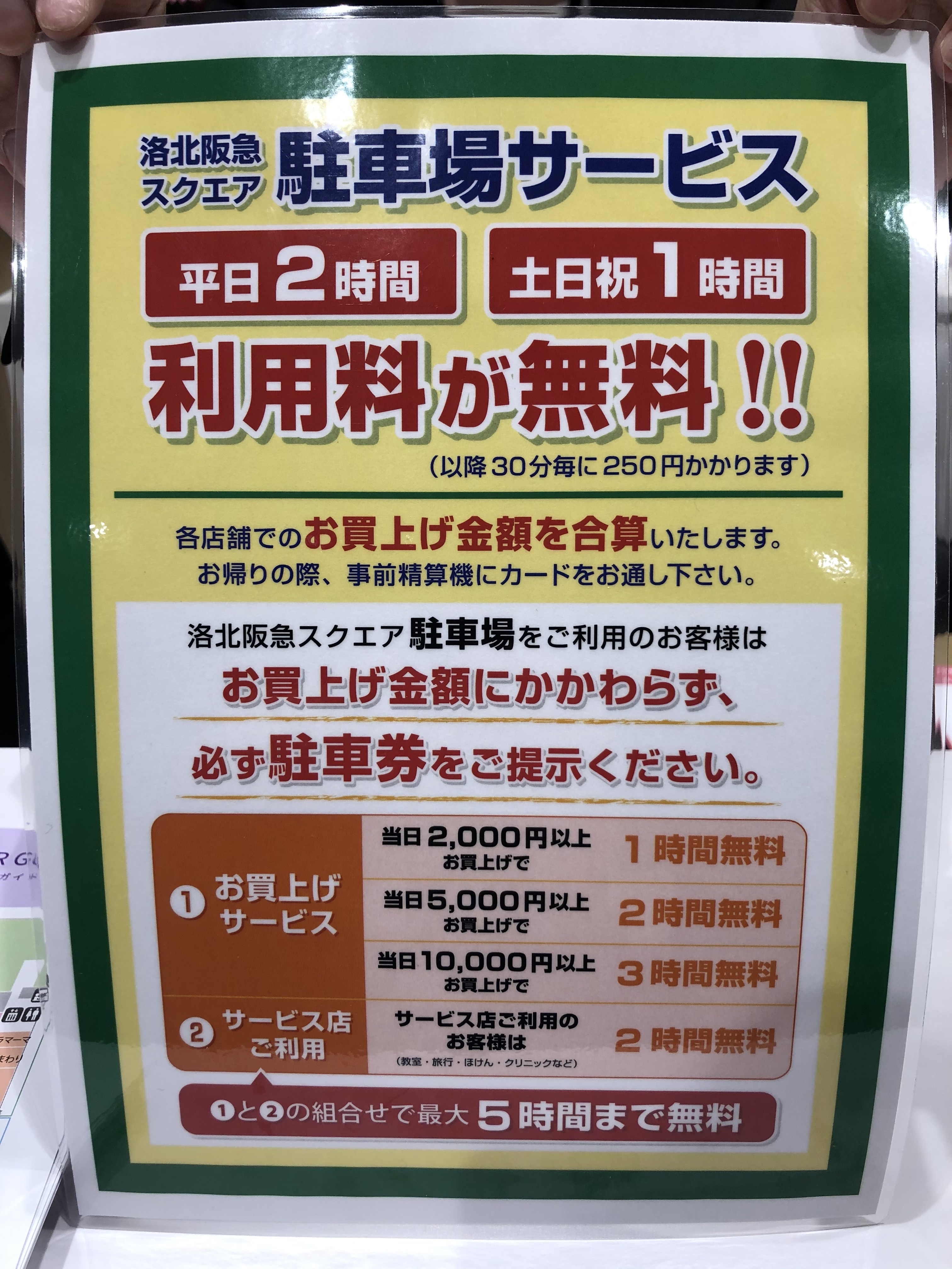 洛北阪急スクエア(洛北カナート)駐車場料金一覧
