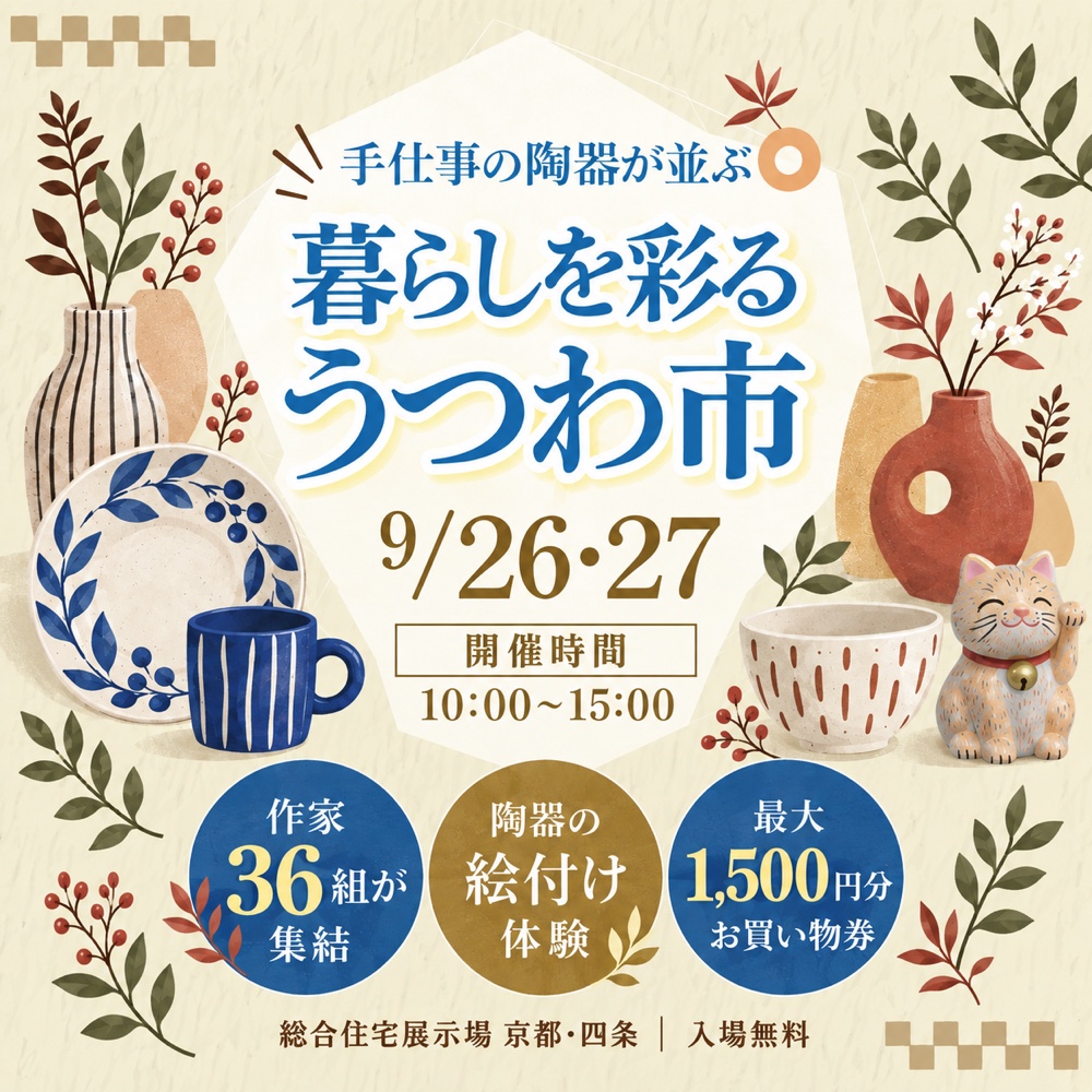 暮らしを彩る うつわ市 2026年9月26日・27日 総合住宅展示場 京都・四条